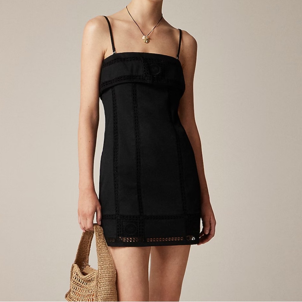 Crew Women's Crochet-Panel Mini Dress in BLACK Lined Sz. 6 CL647 $268